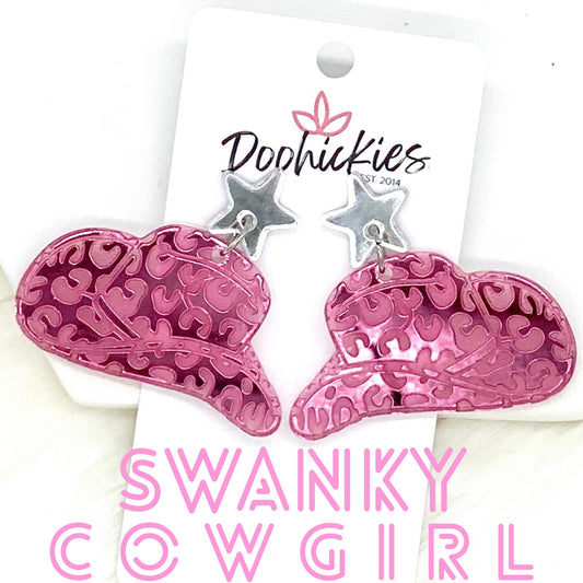 2" Swanky Cowgirl Hat Acrylic Dangles -Earrings by Doohickies Wholesale