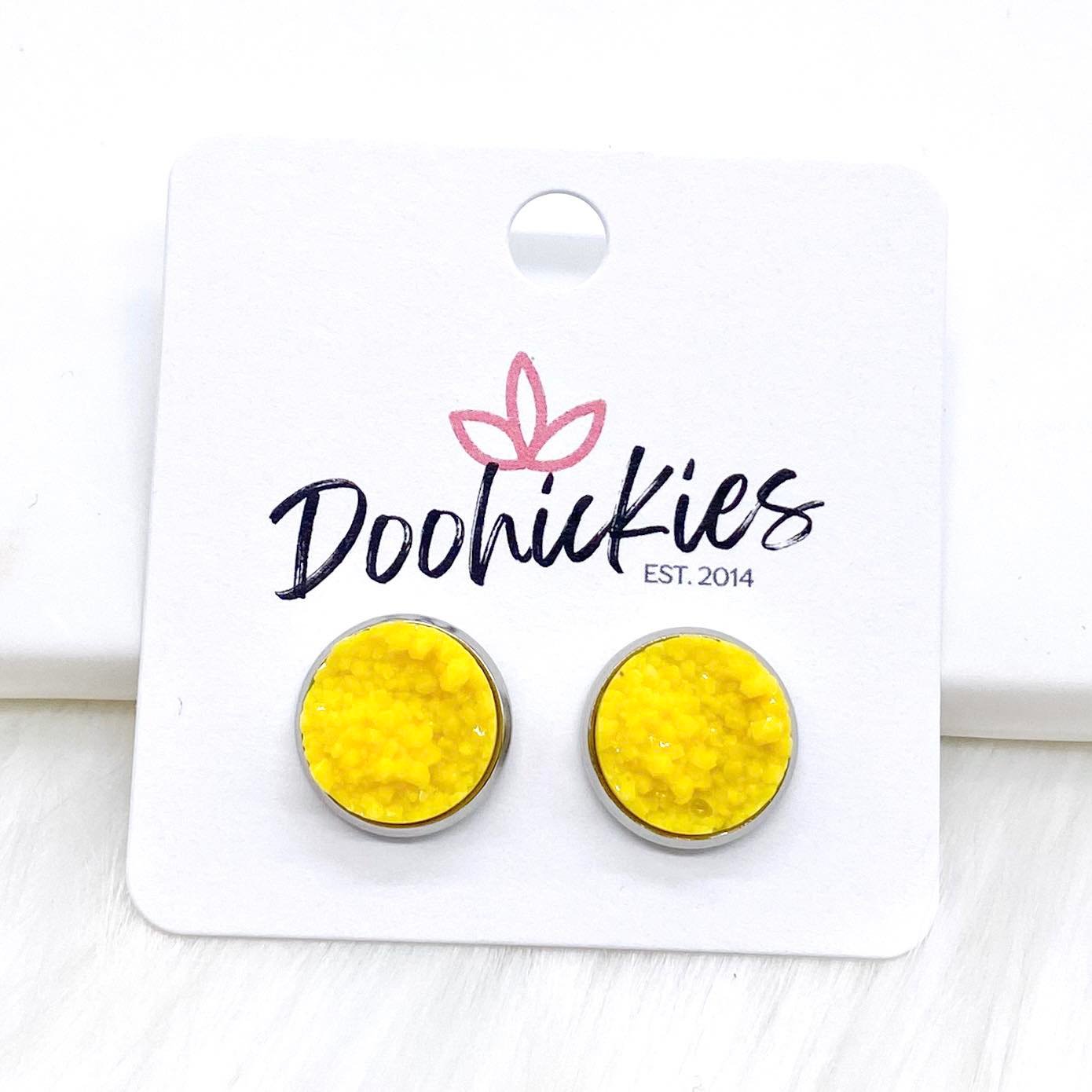 12mm Bright Crystal Studs in Stainless Steel Settings -Summer Earrings by Doohickies Wholesale