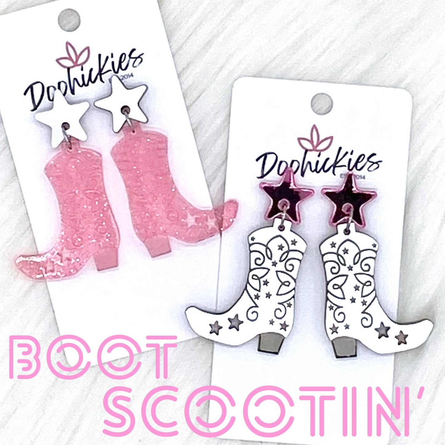 2" Boot Scootin' Acrylic Dangles - Earrings by Doohickies Wholesale