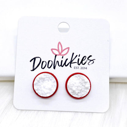 12mm Everyday Studs in Red Settings -Earrings by Doohickies Wholesale