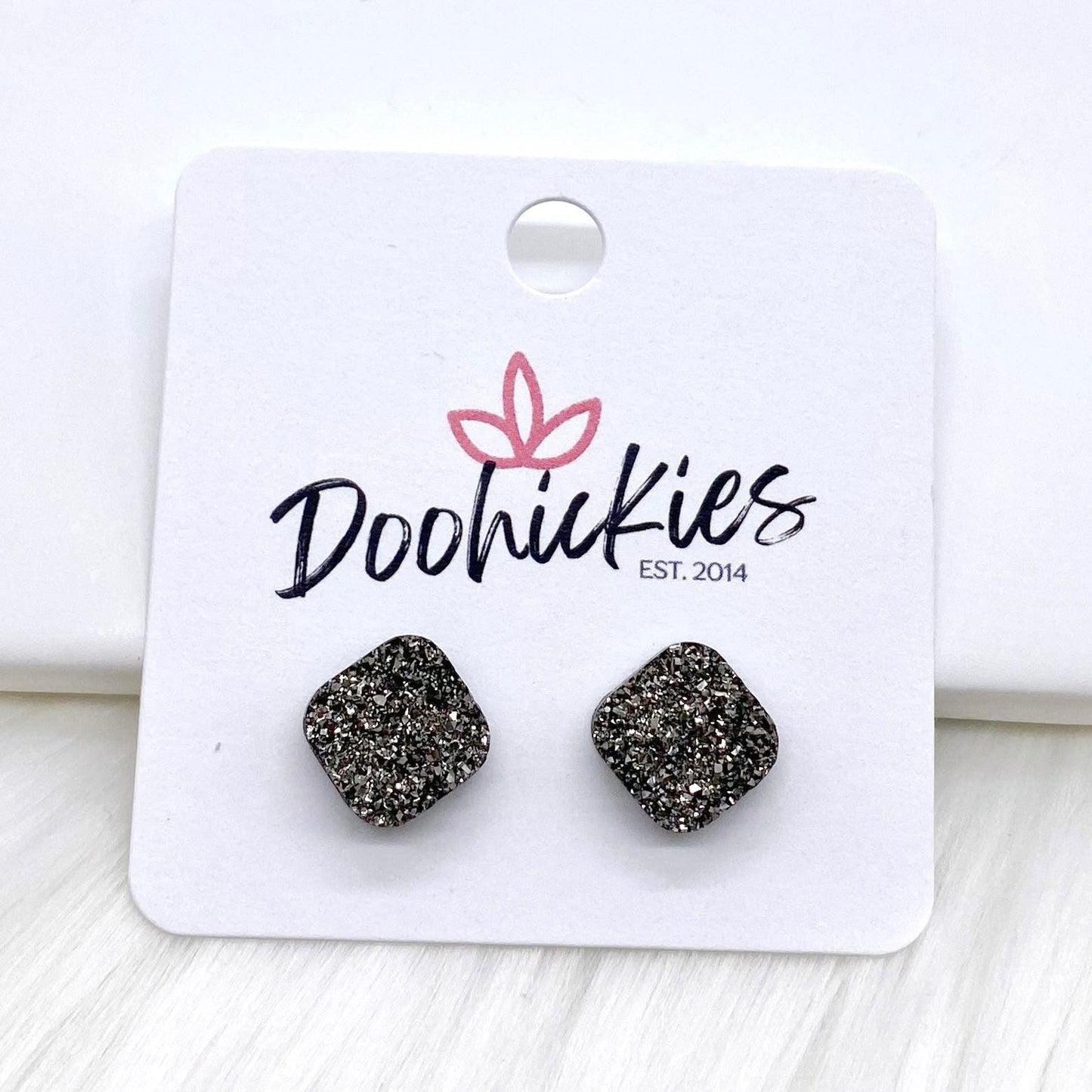 10mm Glitter Square Singles -Earrings by Doohickies Wholesale