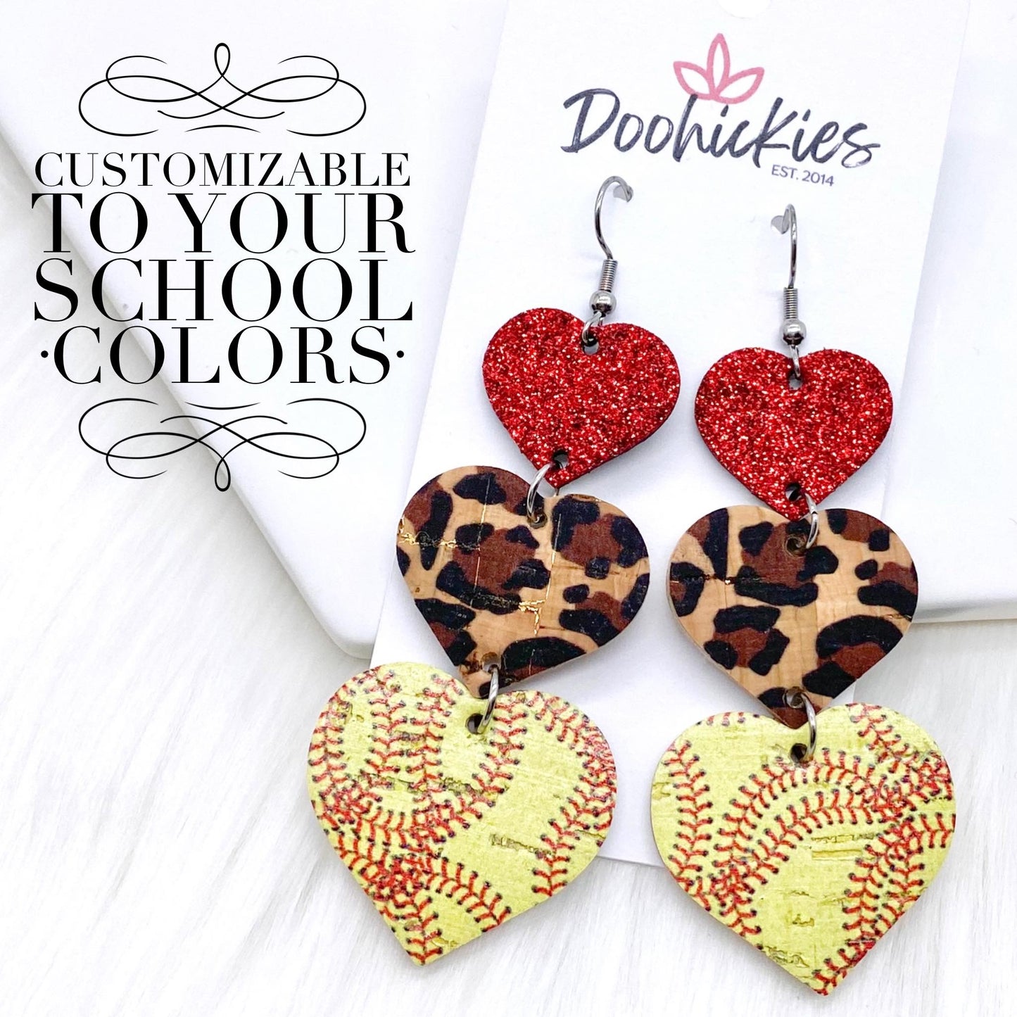 3" Custom Softball Love Waterfall Drops - Sports Earrings by Doohickies Wholesale