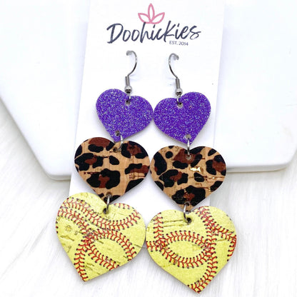 3" Custom Softball Love Waterfall Drops - Sports Earrings by Doohickies Wholesale