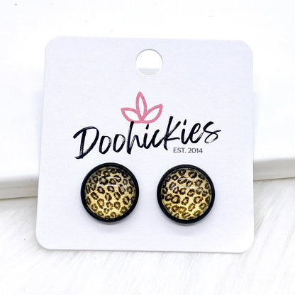 12mm Jungle Cat Singles in Black Settings -Earrings by Doohickies Wholesale