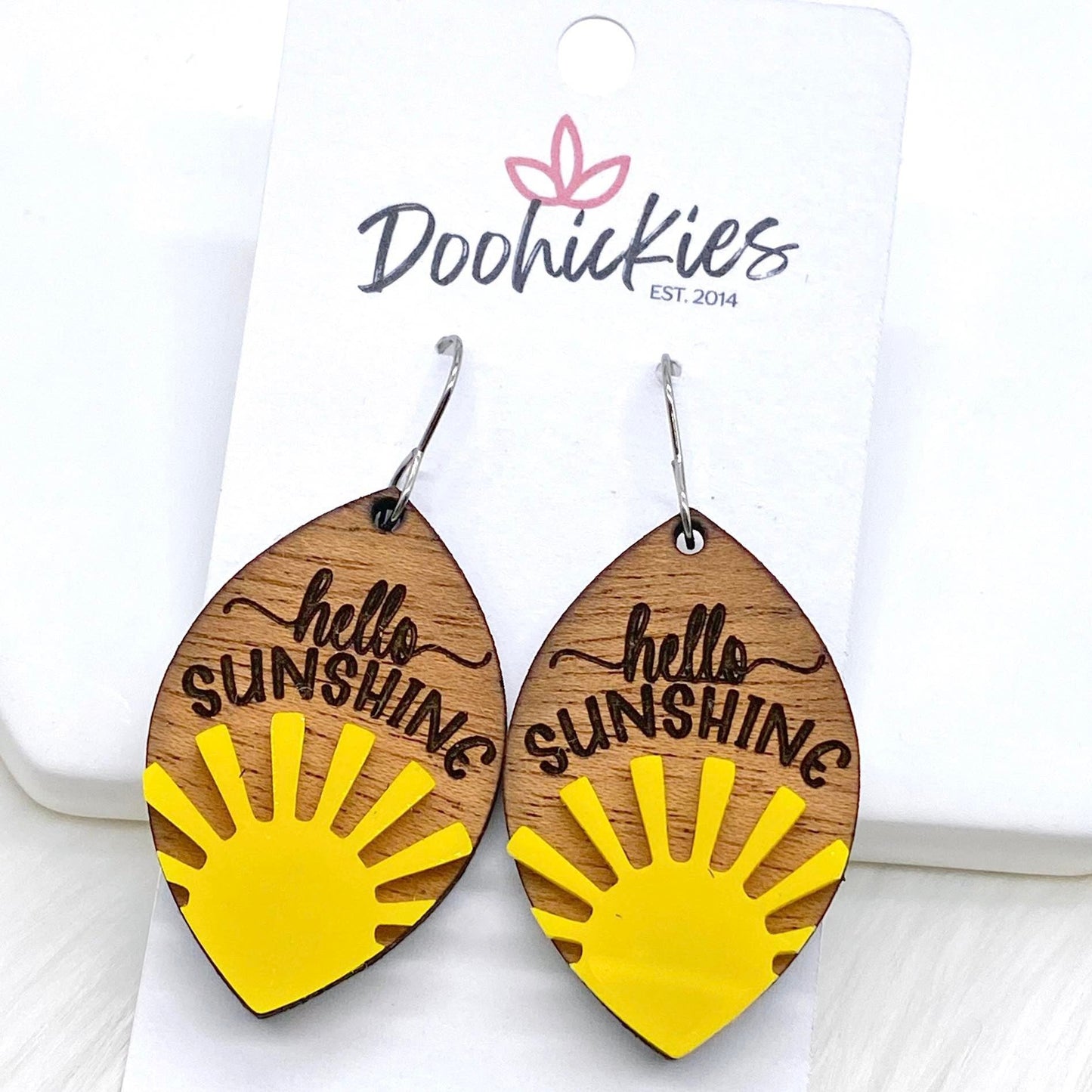 1.5" Hello Sunshine (wood & acrylic) -Summer Earrings by Doohickies Wholesale