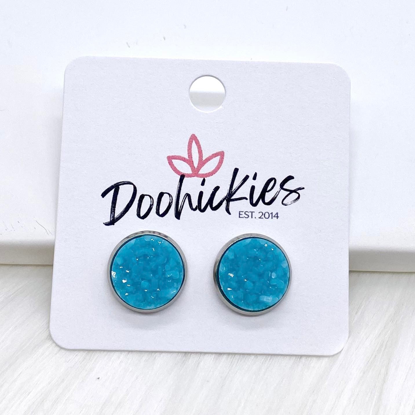 12mm Tropical Crystal Studs in Stainless Steel Settings -Summer Earrings by Doohickies Wholesale