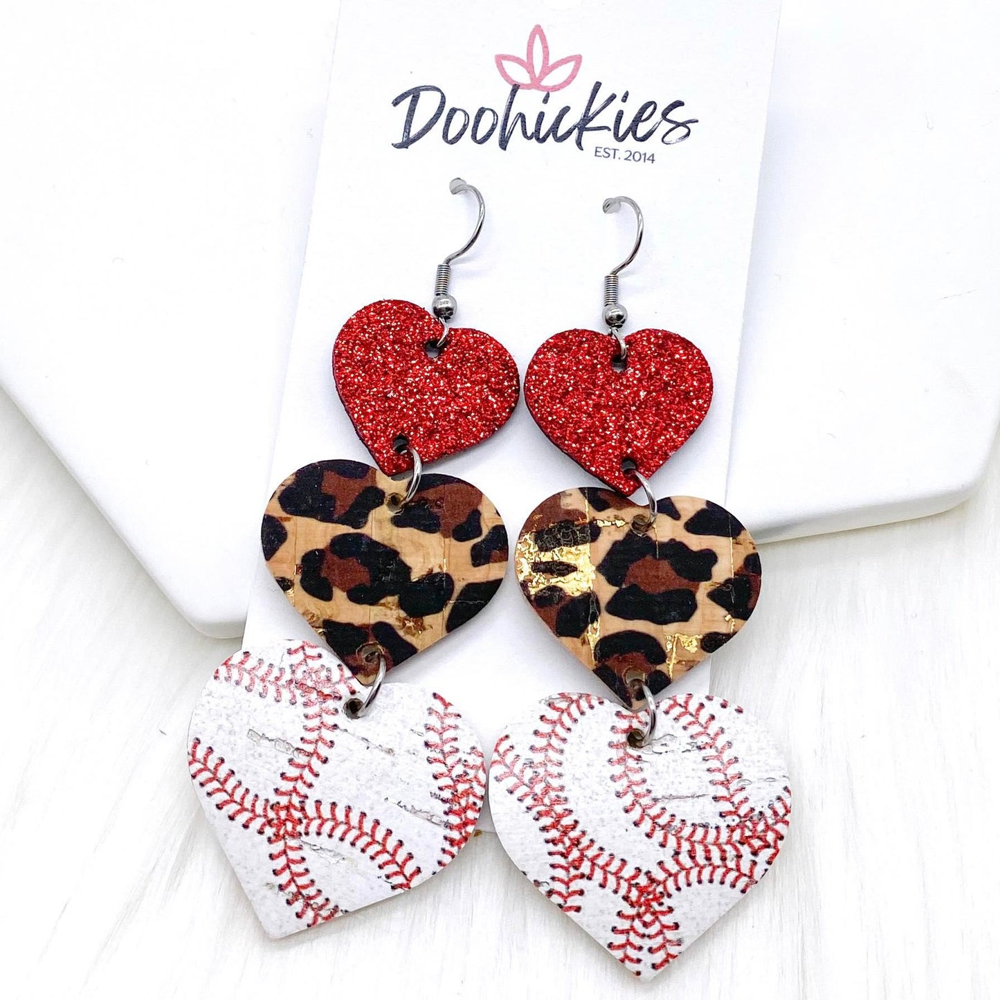 3" Custom Baseball Love Waterfall Drops -Sports Earrings by Doohickies Wholesale