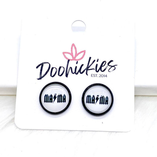 12mm Mama Singles in Black Settings -Earrings by Doohickies Wholesale