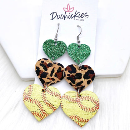 3" Custom Softball Love Waterfall Drops - Sports Earrings by Doohickies Wholesale