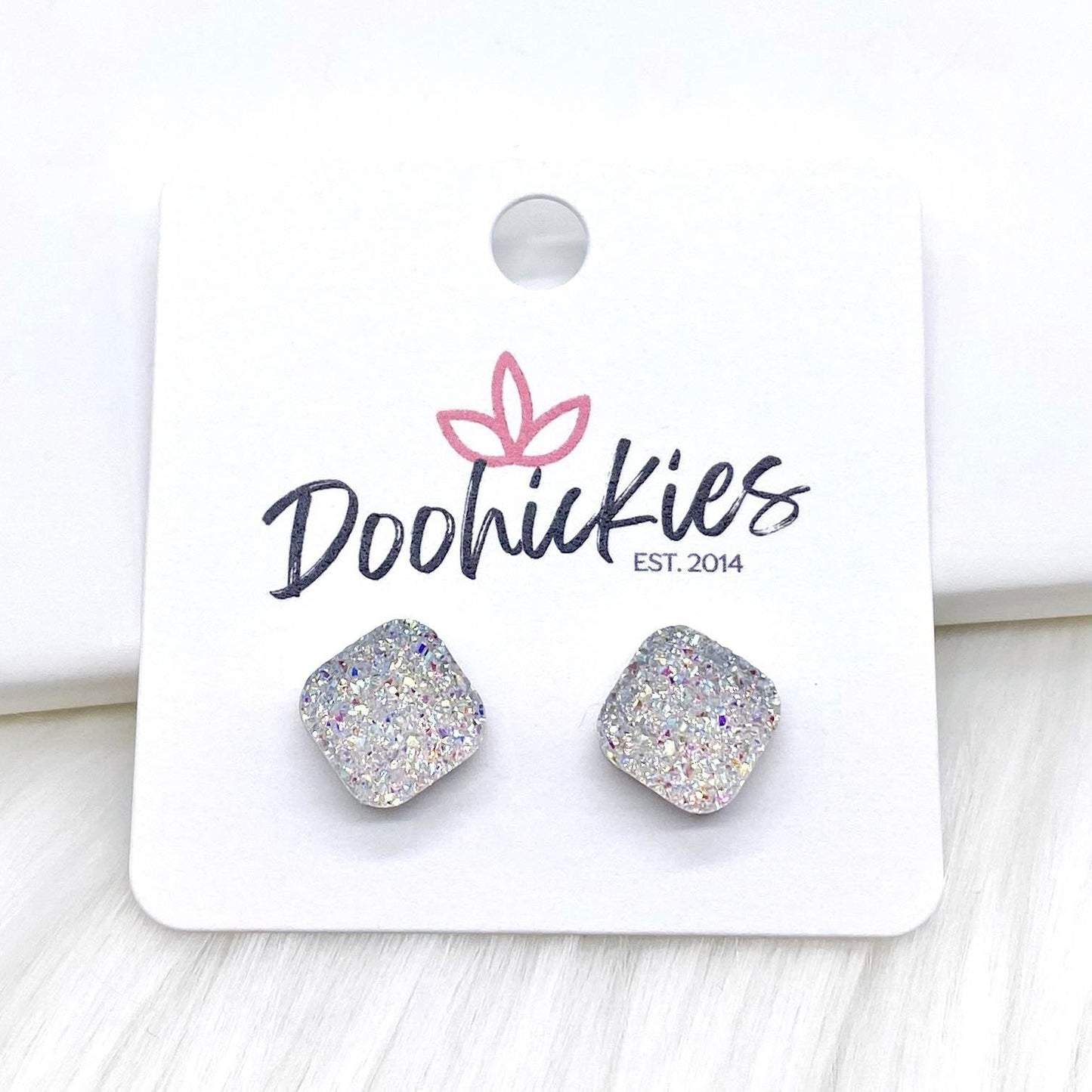 10mm Glitter Square Singles -Earrings by Doohickies Wholesale