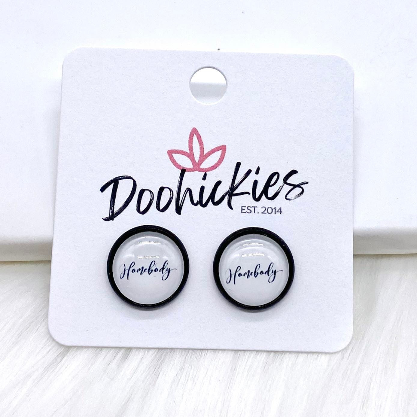 12mm Homebody in Black Settings -Earrings by Doohickies Wholesale