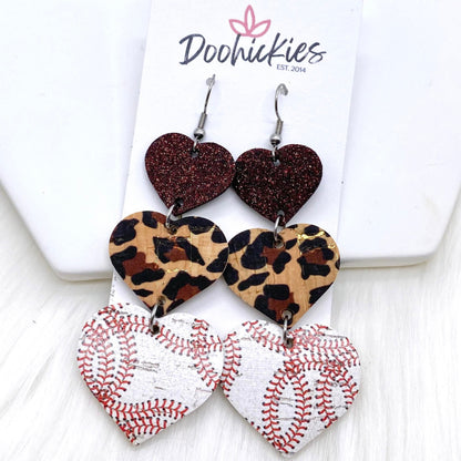 3" Custom Baseball Love Waterfall Drops -Sports Earrings by Doohickies Wholesale