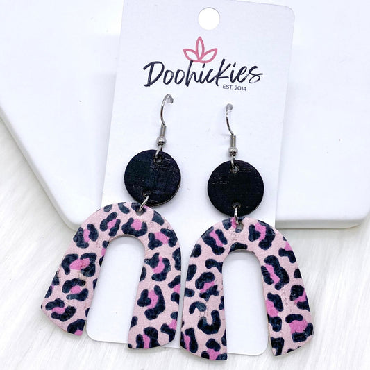 2.5" Black & Pink Leopard Rainbow Corkies -Earrings by Doohickies Wholesale