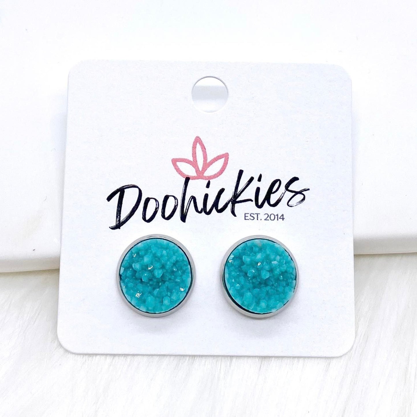 12mm Bright Crystal Studs in Stainless Steel Settings -Summer Earrings by Doohickies Wholesale