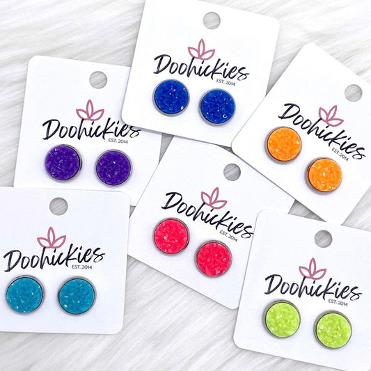 12mm Tropical Crystal Studs in Stainless Steel Settings -Summer Earrings by Doohickies Wholesale