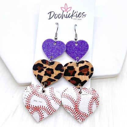 3" Custom Baseball Love Waterfall Drops -Sports Earrings by Doohickies Wholesale