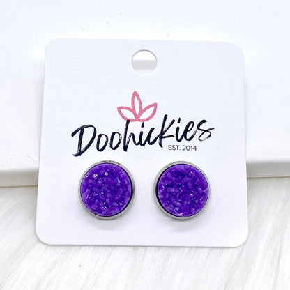 12mm Tropical Crystal Studs in Stainless Steel Settings -Summer Earrings by Doohickies Wholesale