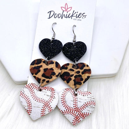 3" Custom Baseball Love Waterfall Drops -Sports Earrings by Doohickies Wholesale