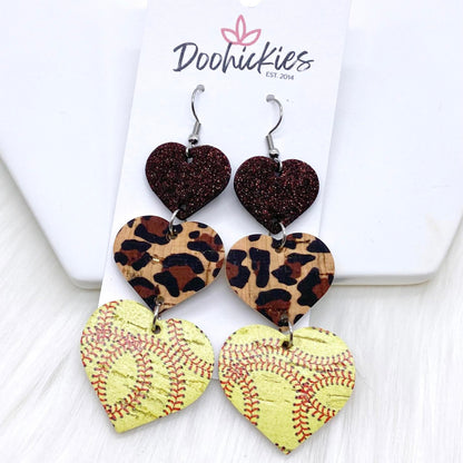 3" Custom Softball Love Waterfall Drops - Sports Earrings by Doohickies Wholesale