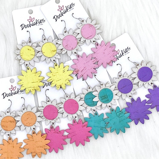 3.5" Daisy Dangle Drops (3-D Collection) -Earrings by Doohickies Wholesale