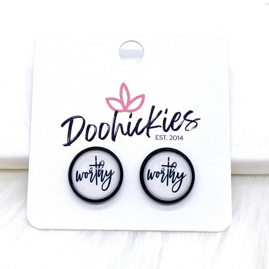 12mm Worthy in Black Settings -Earrings by Doohickies Wholesale