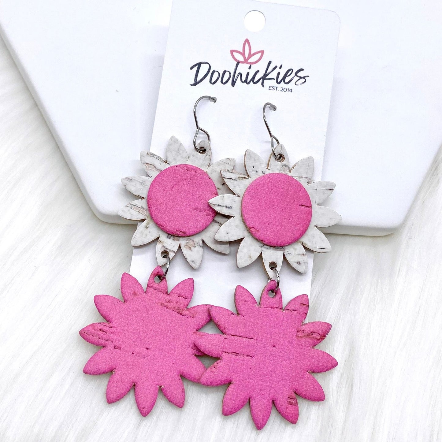 3.5" Daisy Dangle Drops (3-D Collection) -Earrings by Doohickies Wholesale