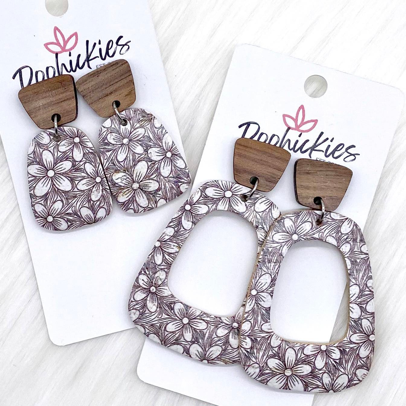 Monotone Taupe Floral Bell Collection -Earrings by Doohickies Wholesale