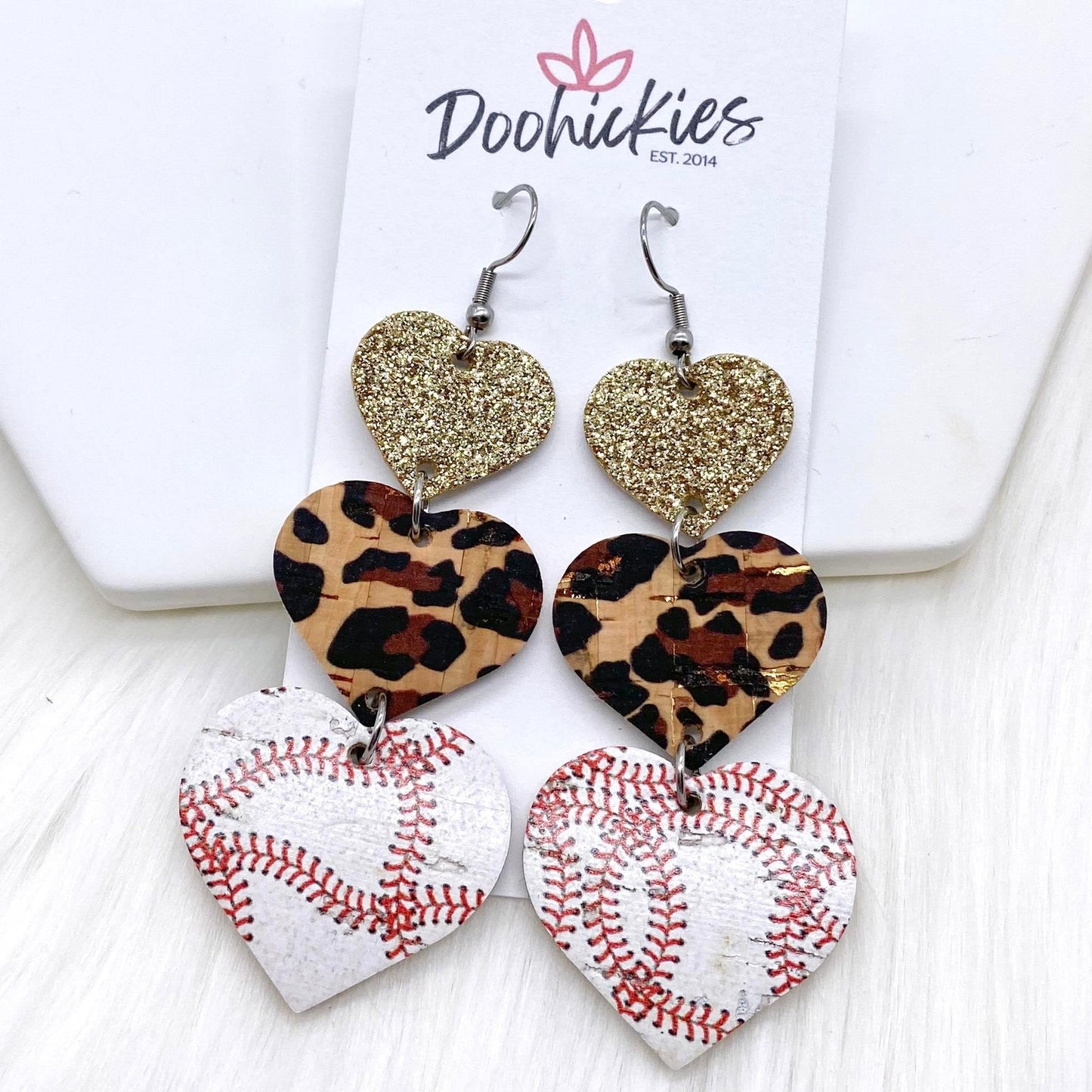 3" Custom Baseball Love Waterfall Drops -Sports Earrings by Doohickies Wholesale