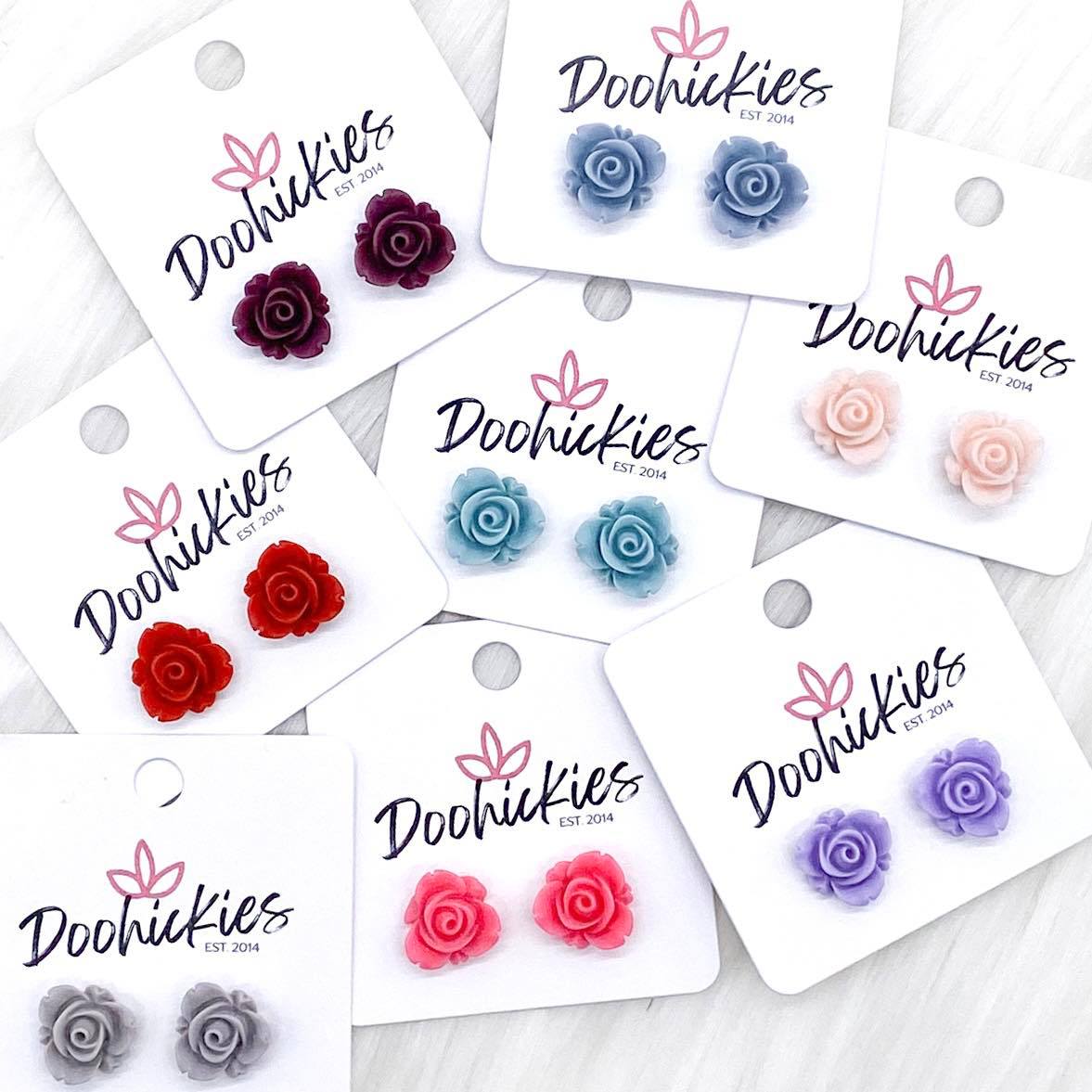 13mm Blooming Rose Singles -Earrings by Doohickies Wholesale