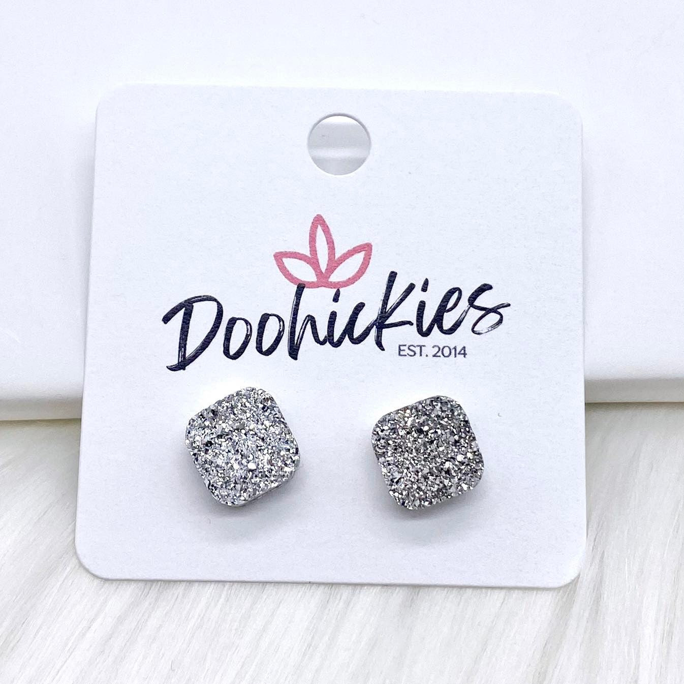 10mm Glitter Square Singles -Earrings by Doohickies Wholesale