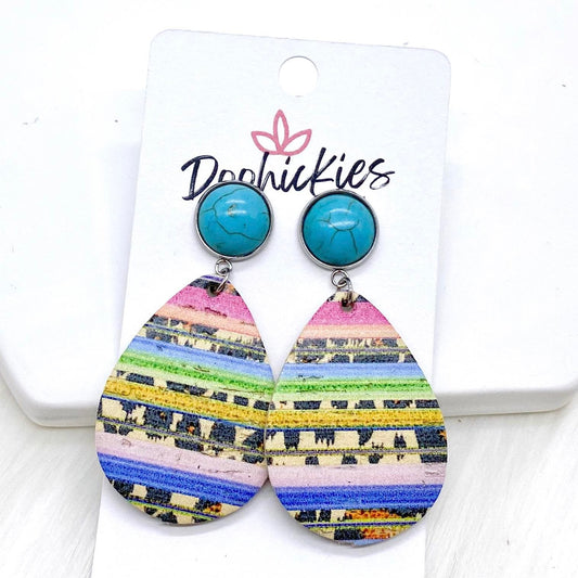 2" Turquoise & Serape Dangle Corkies -Earrings by Doohickies Wholesale