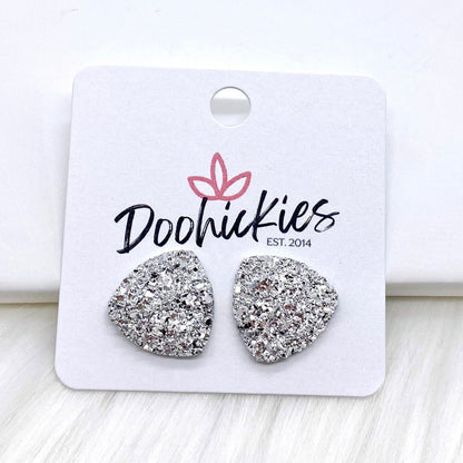 16mm Glittery Triangle Singles -Earrings by Doohickies Wholesale