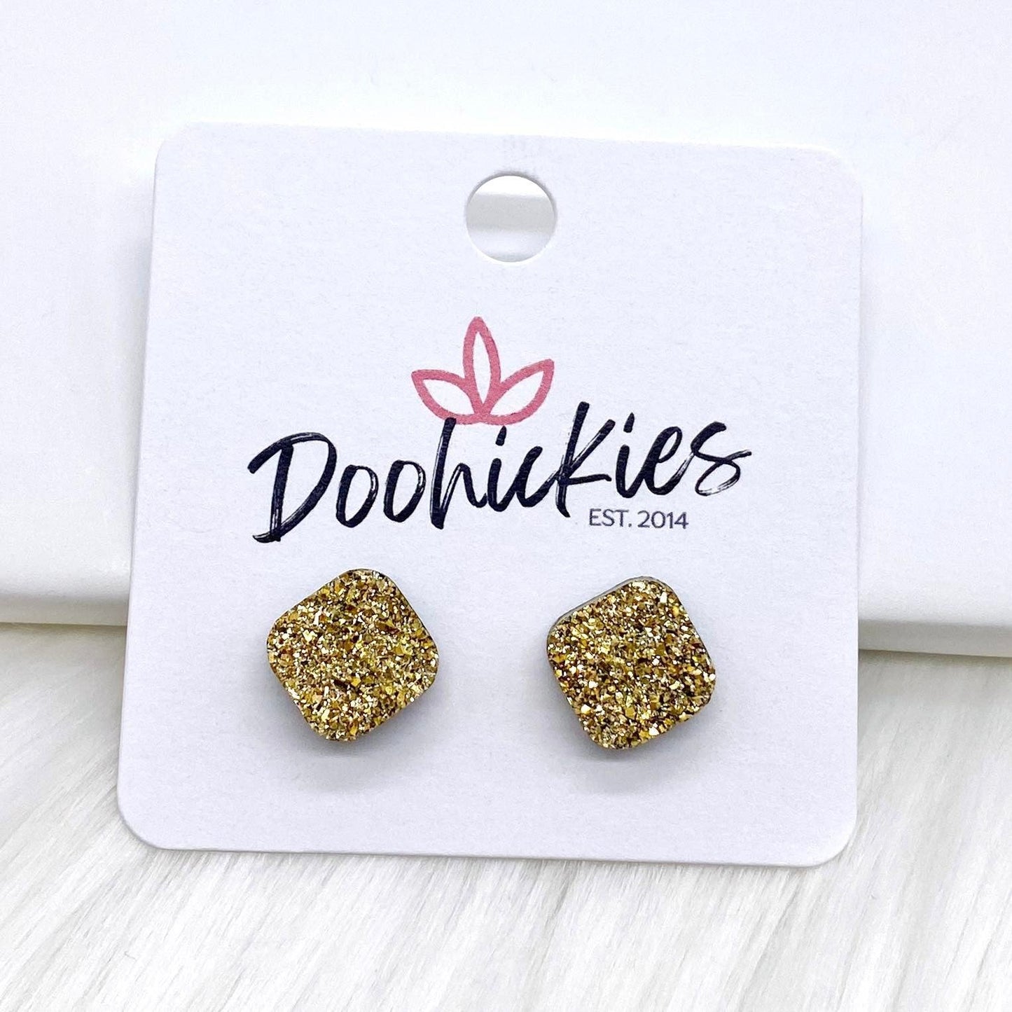 10mm Glitter Square Singles -Earrings by Doohickies Wholesale