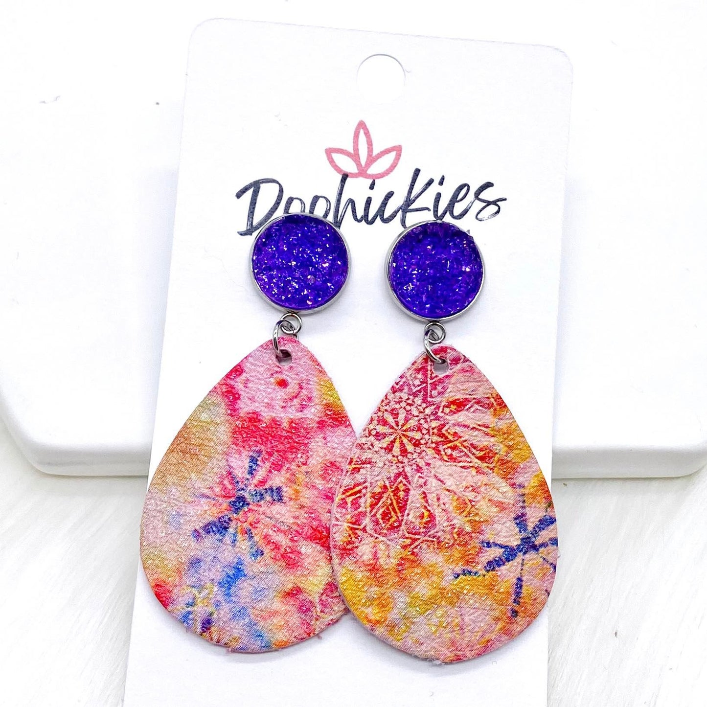 2" Tie Dye Dangles -Earrings by Doohickies Wholesale