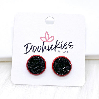 12mm Everyday Studs in Red Settings -Earrings by Doohickies Wholesale