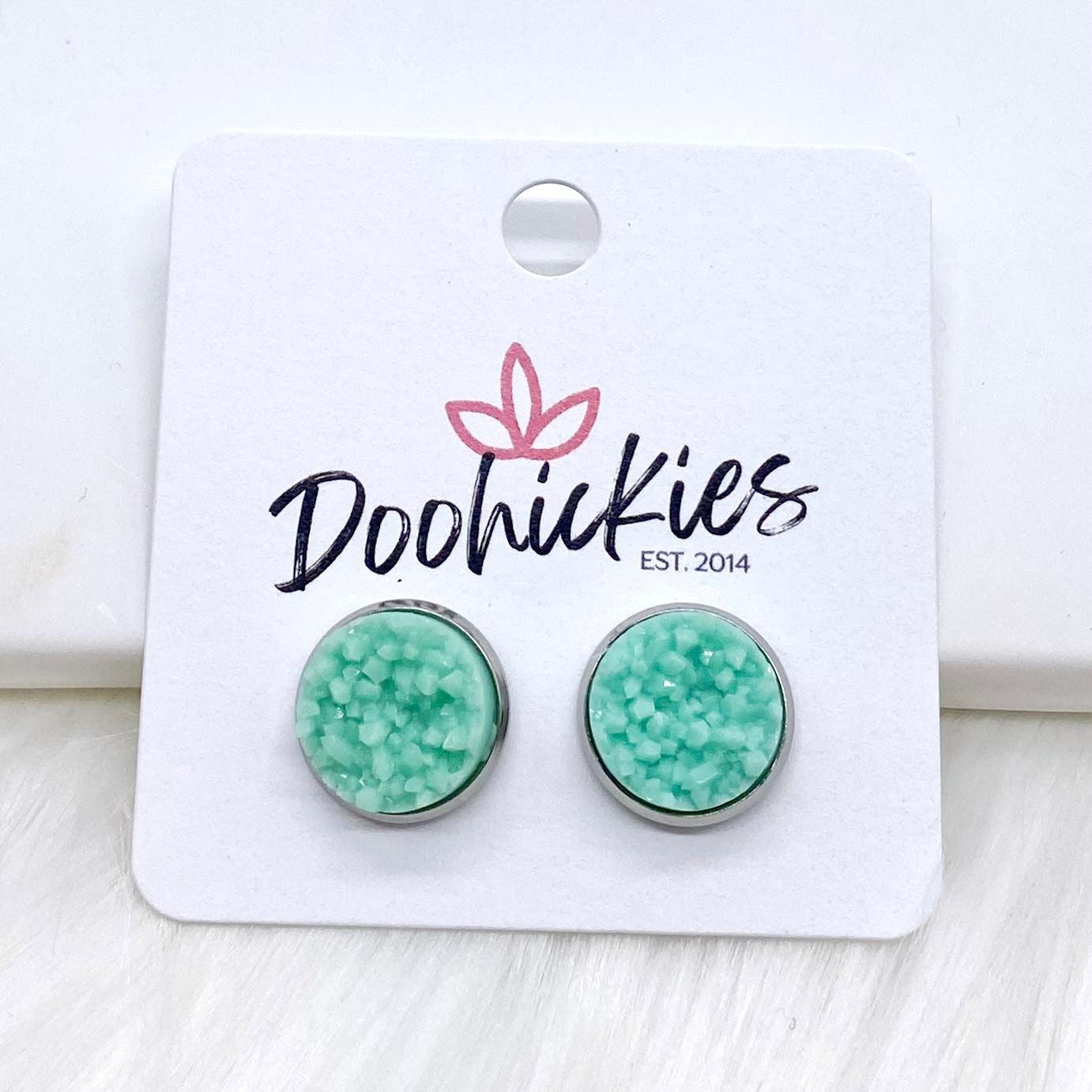 12mm Bright Crystal Studs in Stainless Steel Settings -Summer Earrings by Doohickies Wholesale