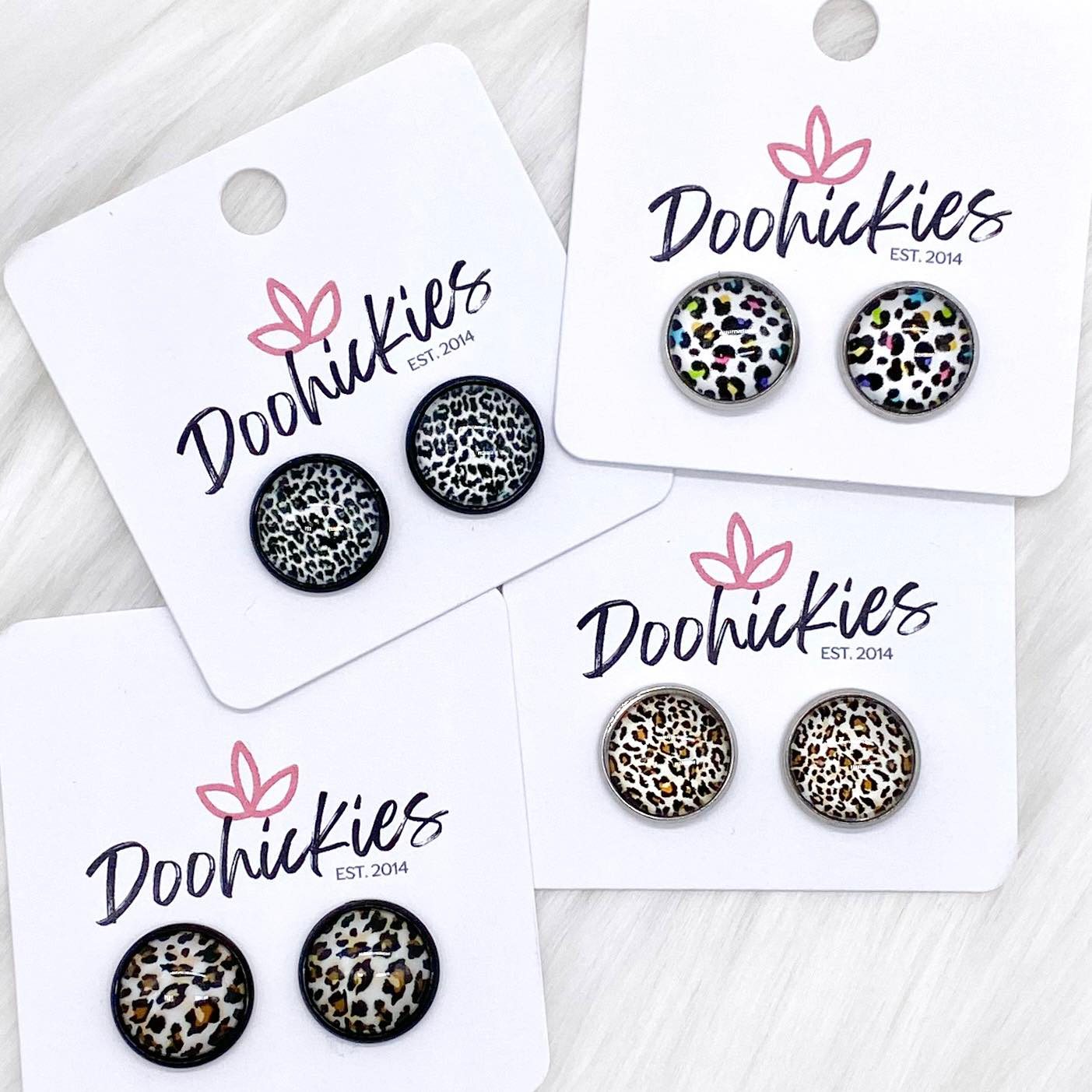 12mm Leopard Singles -Earrings by Doohickies Wholesale