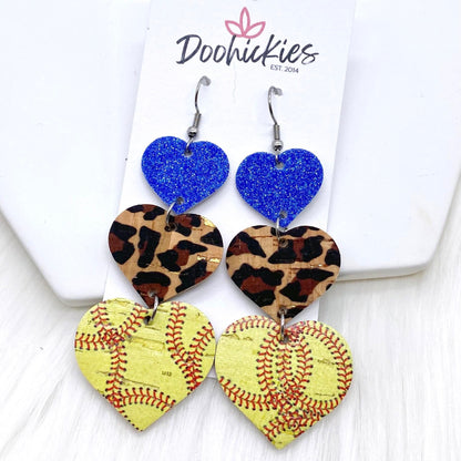 3" Custom Softball Love Waterfall Drops - Sports Earrings by Doohickies Wholesale