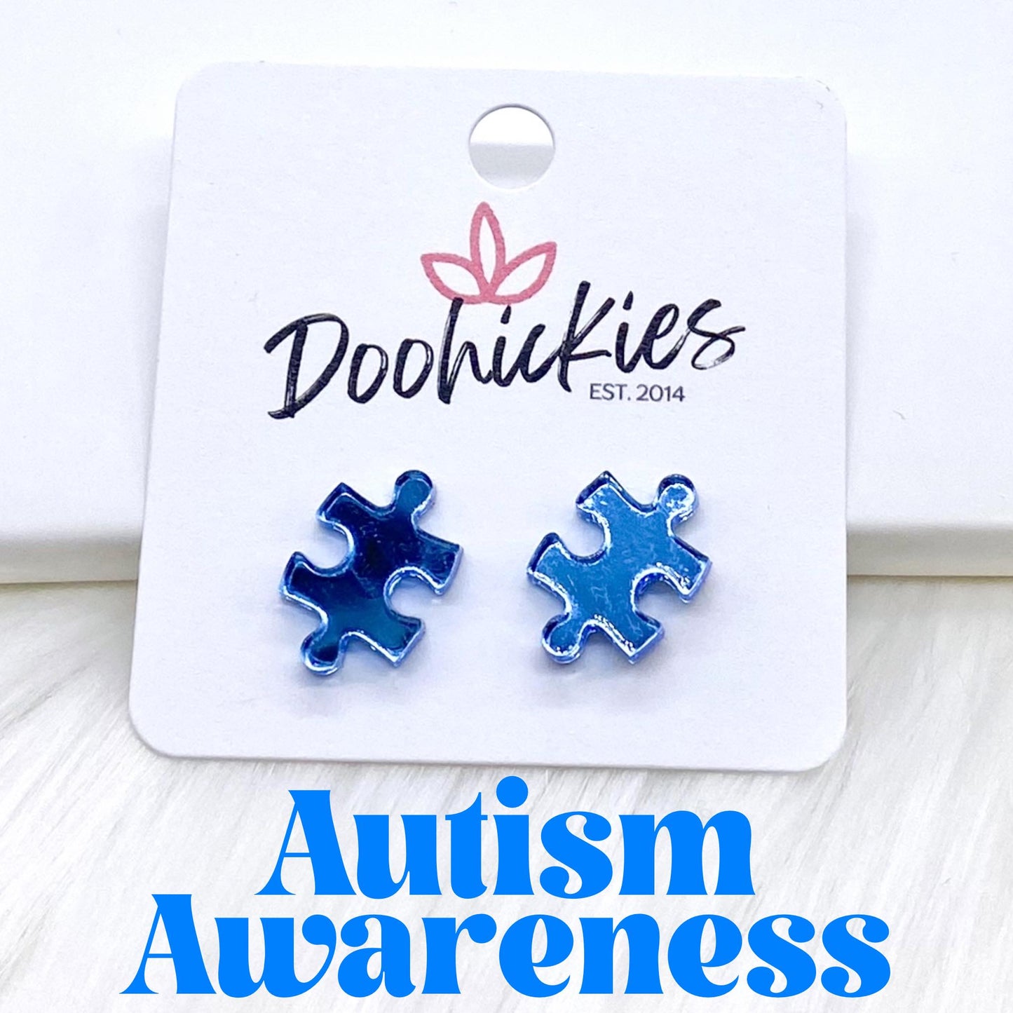 Mirror Acrylic Autism Awareness Puzzle Studs by Doohickies Wholesale