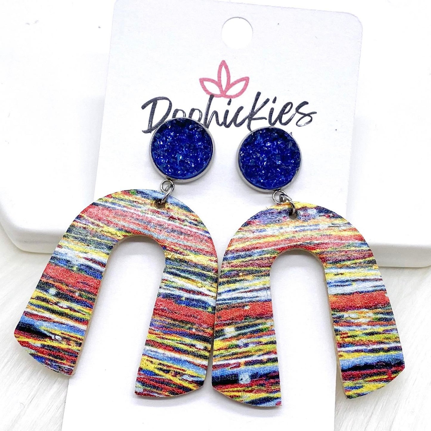 2.5" Deep Orchid & Hippie Striped Rainbow Dangles (Corkies) -Earrings by Doohickies Wholesale