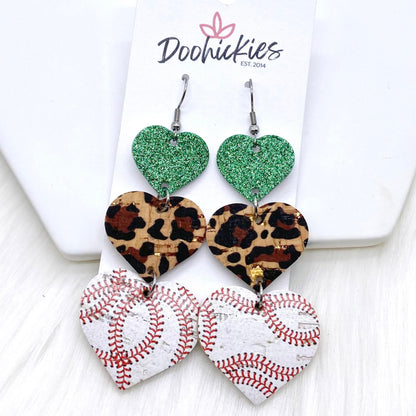 3" Custom Baseball Love Waterfall Drops -Sports Earrings by Doohickies Wholesale