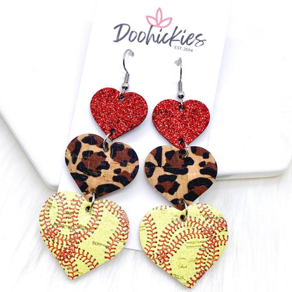 3" Custom Softball Love Waterfall Drops - Sports Earrings by Doohickies Wholesale