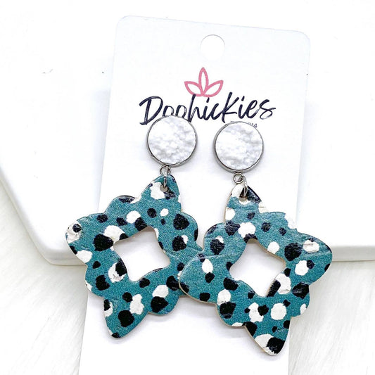 2.25" White & Teal Leopard Dangle Cork Lacies -Earrings by Doohickies Wholesale