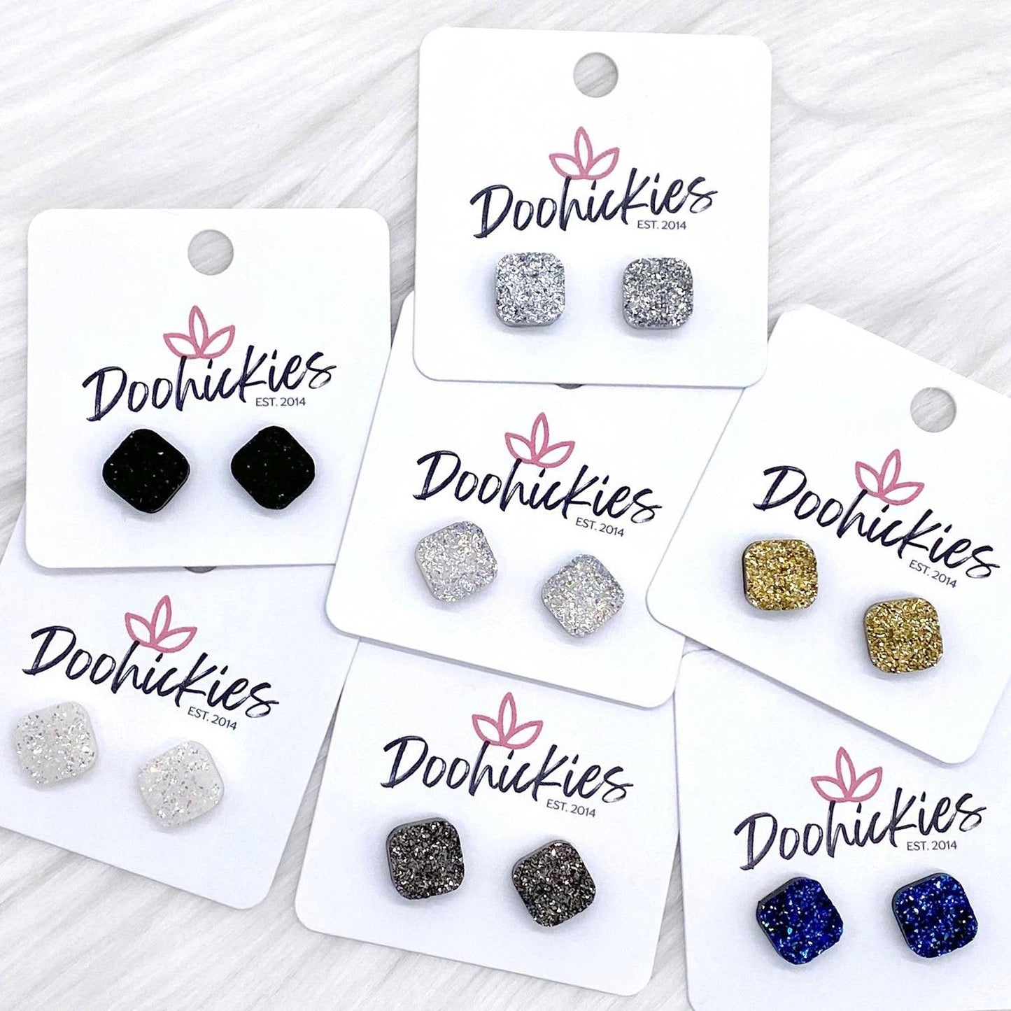 10mm Glitter Square Singles -Earrings by Doohickies Wholesale