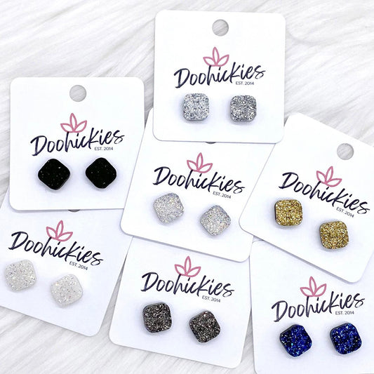 10mm Glitter Square Singles -Earrings by Doohickies Wholesale