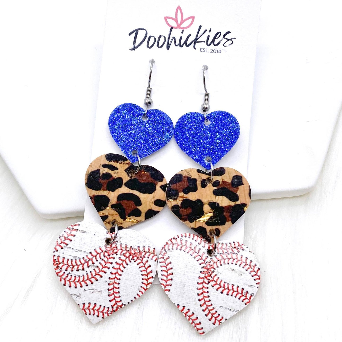 3" Custom Baseball Love Waterfall Drops -Sports Earrings by Doohickies Wholesale