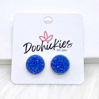 12mm Tropical Crystal Studs in Stainless Steel Settings -Summer Earrings by Doohickies Wholesale