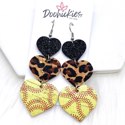 3" Custom Softball Love Waterfall Drops - Sports Earrings by Doohickies Wholesale