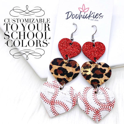 3" Custom Baseball Love Waterfall Drops -Sports Earrings by Doohickies Wholesale