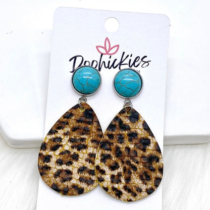 2" Turquoise & Leopard Bitty Dangles -Earrings by Doohickies Wholesale